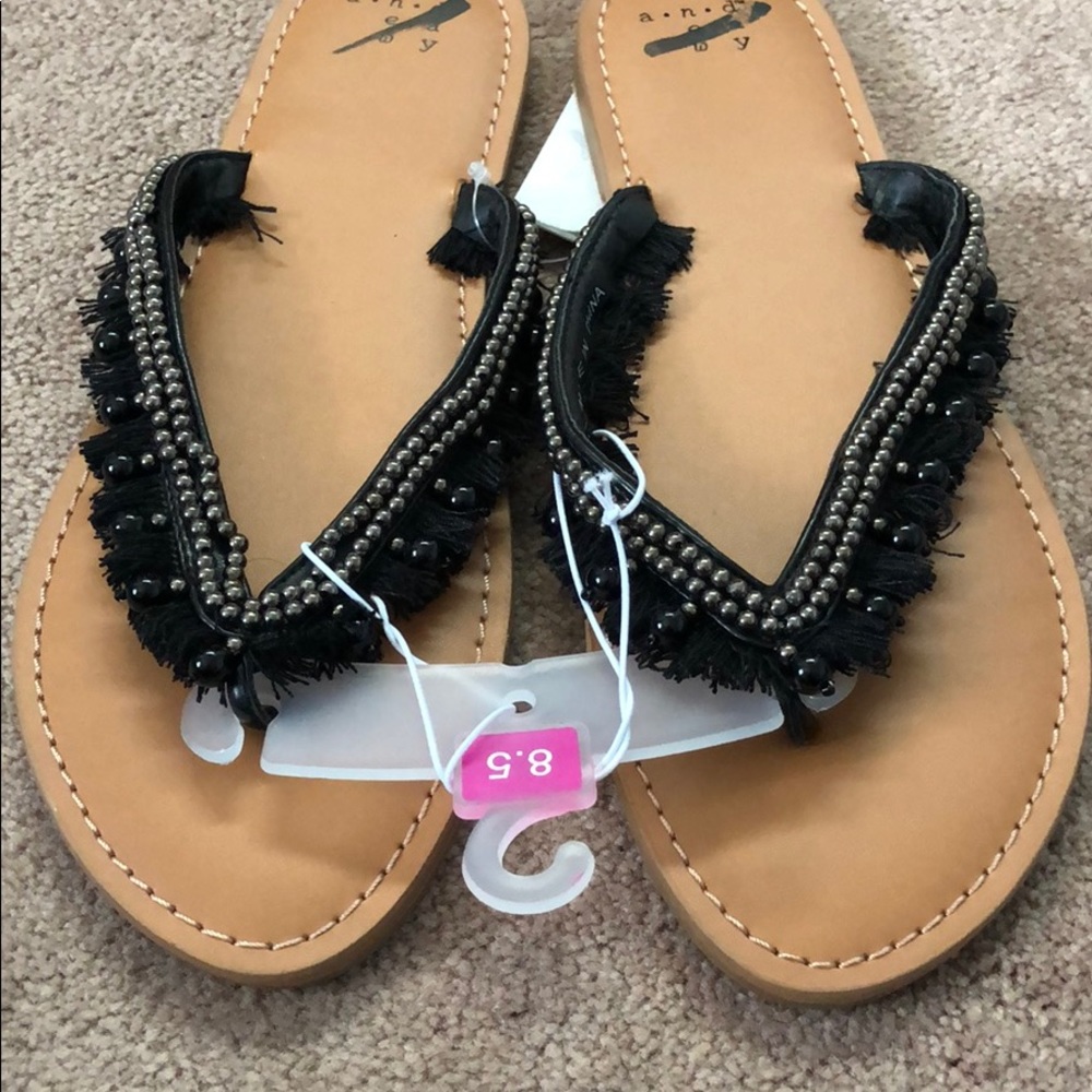 Black Fringe Sandals Size 8.5
